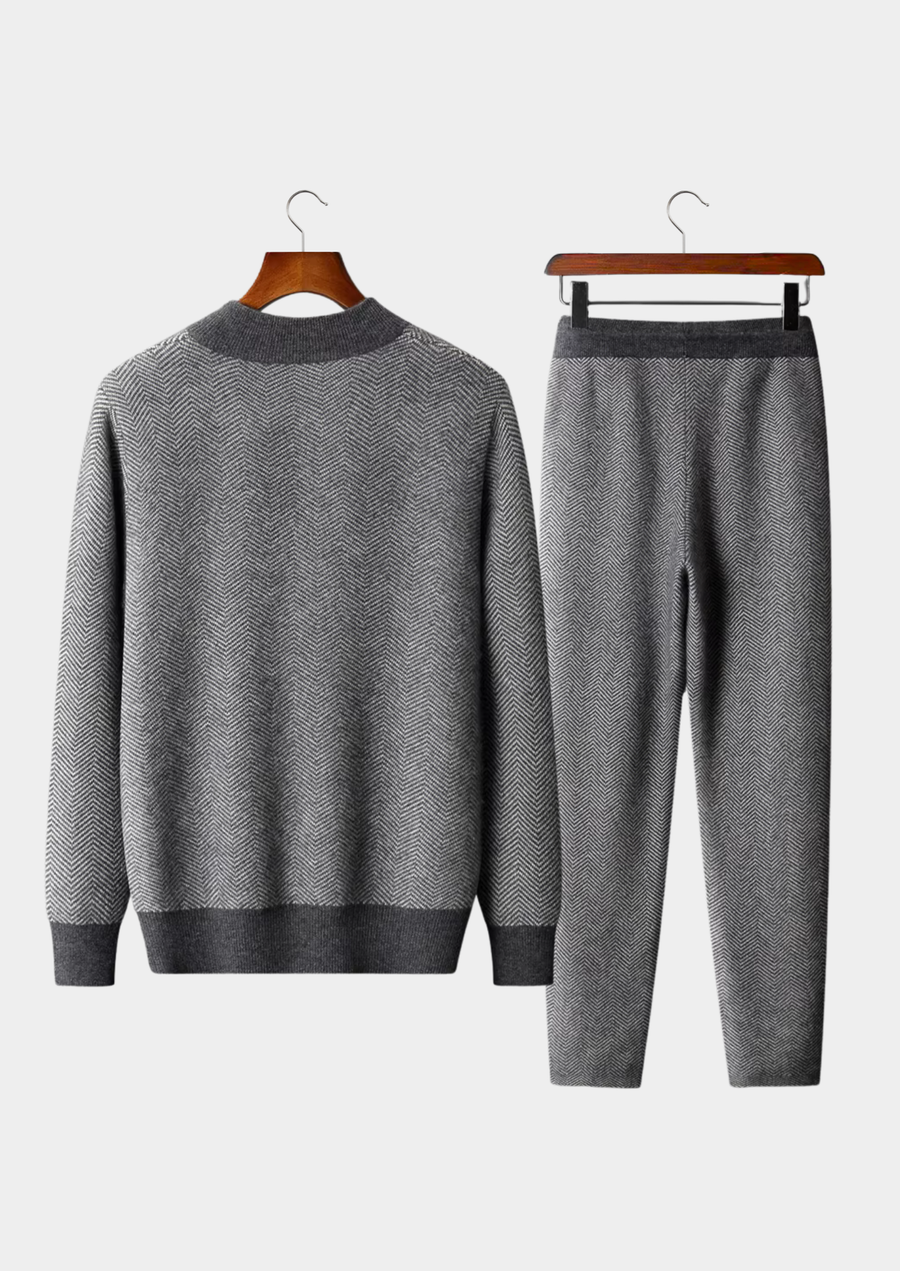 Pure Extra-Fine Merino Wool Gray Herringbone Set