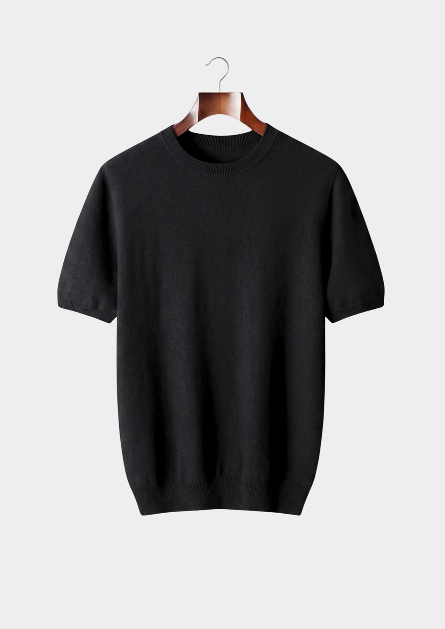 Premium Cashmere Classic Crewneck T-Shirt - Black