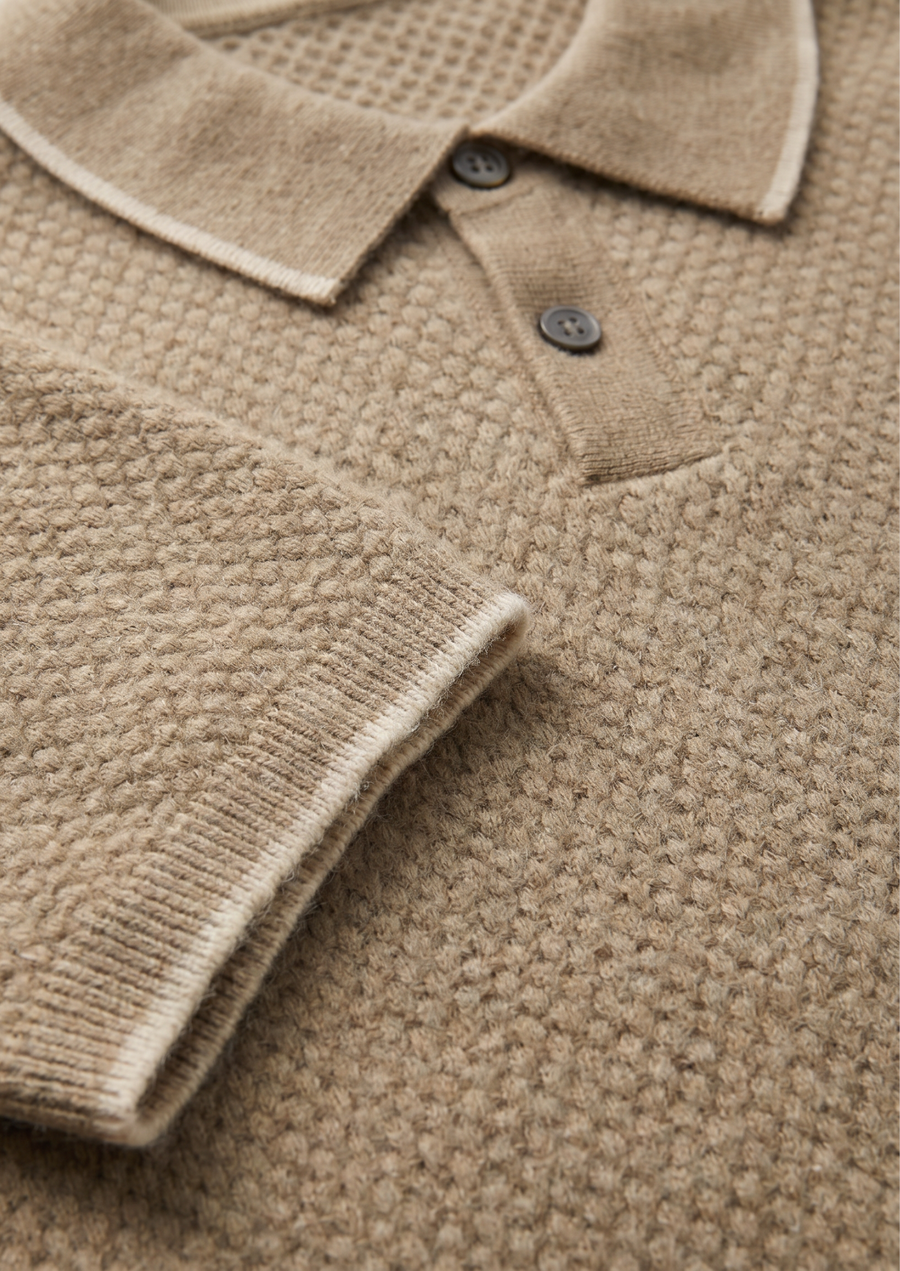Premium Cashmere Beige Two-Tone Polo