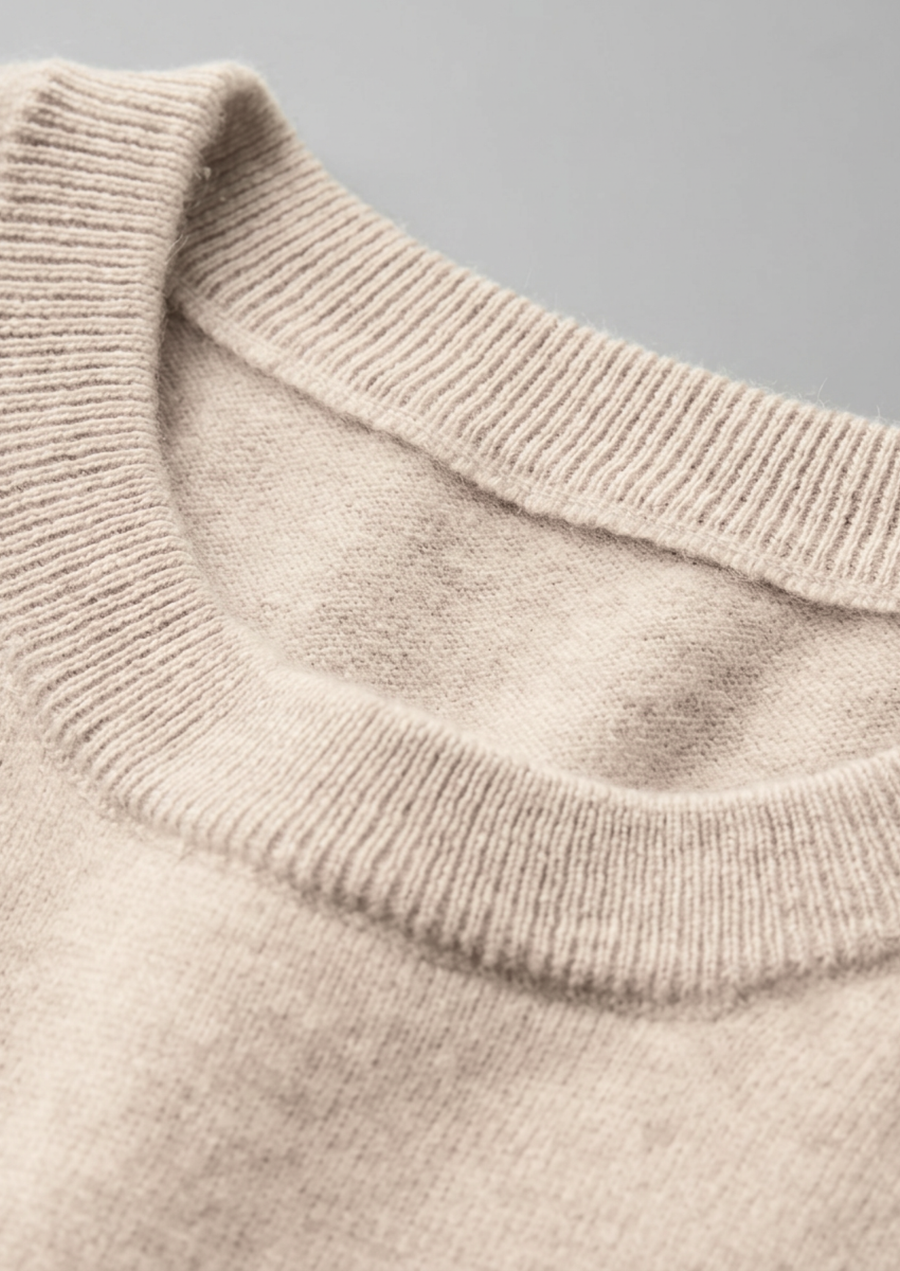Premium Cashmere Classic Crewneck T-Shirt - Ivory Mocha