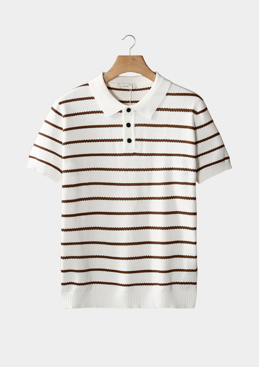 White Striped Textured Button Polo