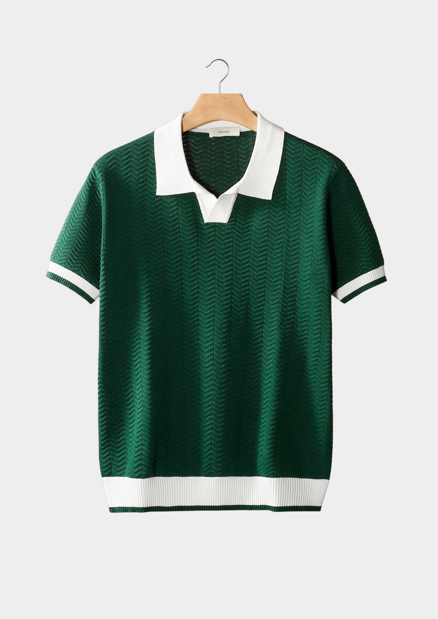Green Contrast Textured Polo